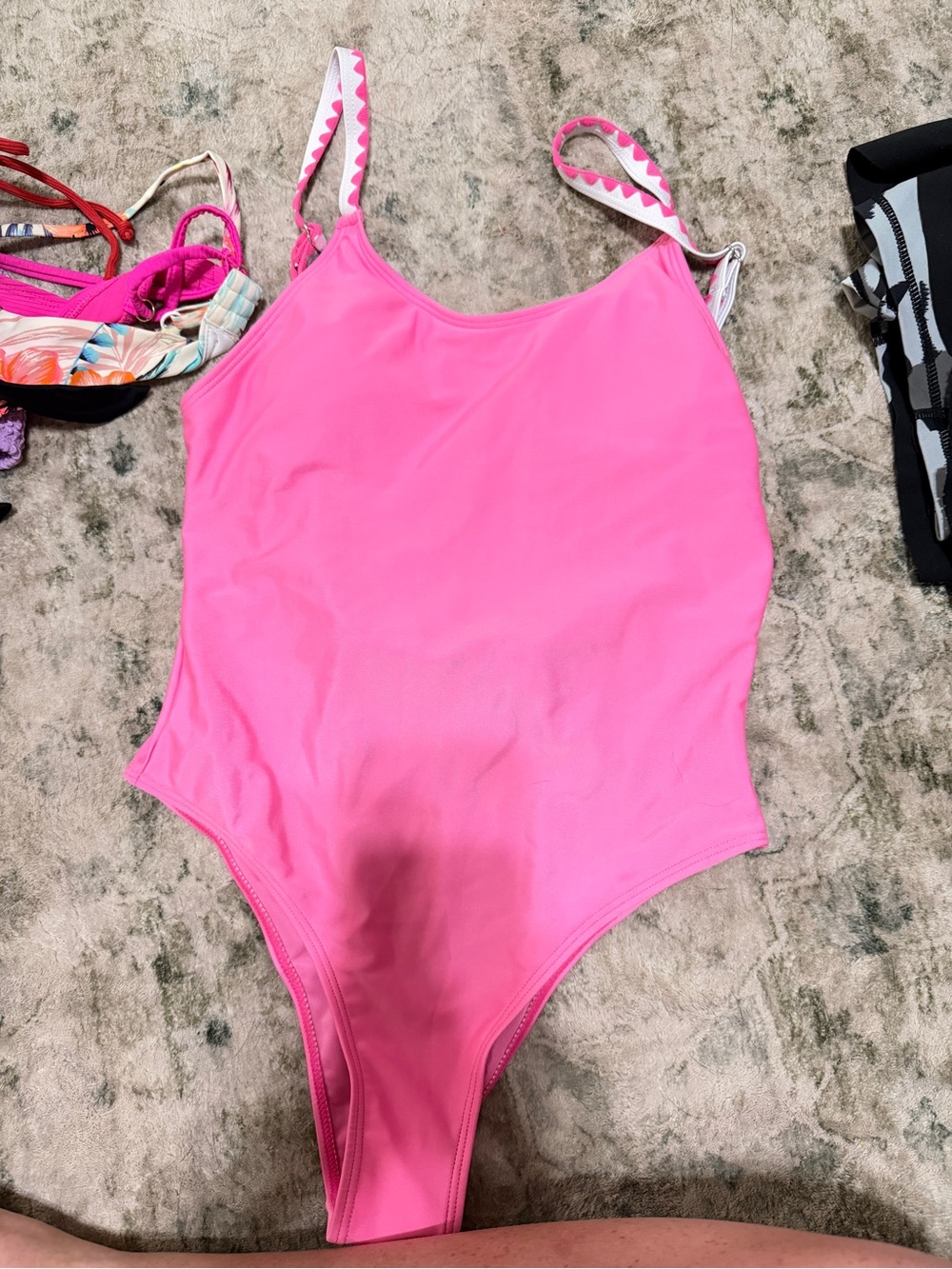 Bright Pink One-Piece Swimsuit with Chevron Strap Detail